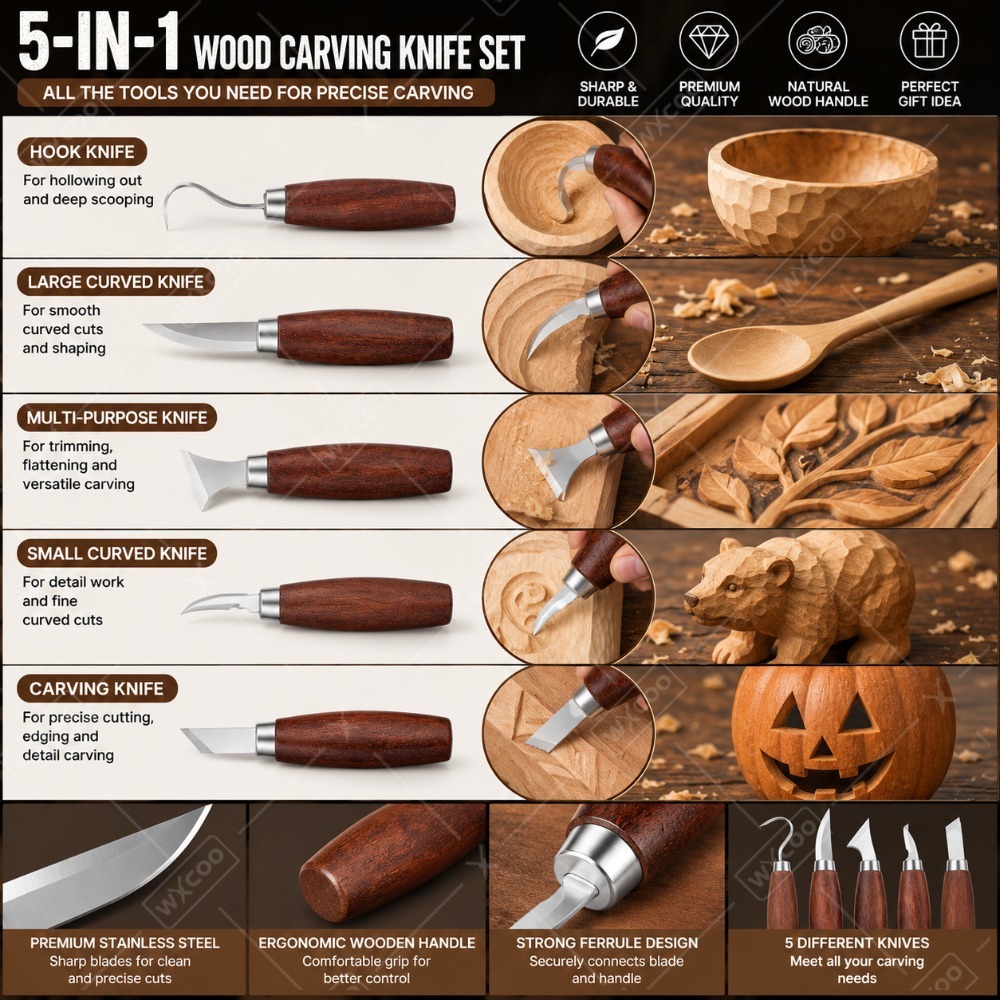 WXCOO Wood Carving Chisel Set  - Woodworking Kits For Beginners 评论和价格